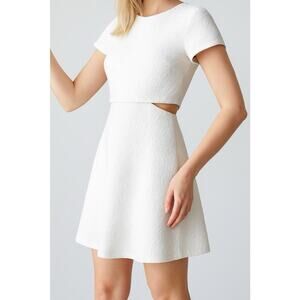Hem & Thread White Jacquard Textured Fit & Flare Dress side Cutouts Small
